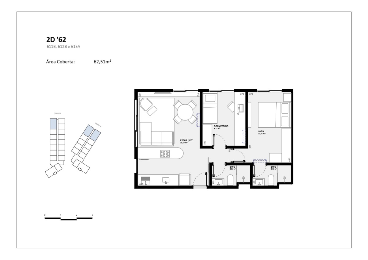 Planta 2 Dormitórios 62m² - Next Trindade