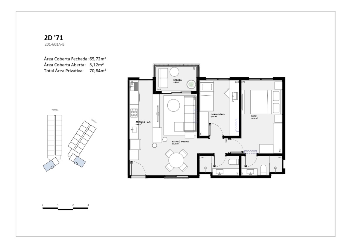Planta 2 Dormitórios 71m² - Next Trindade