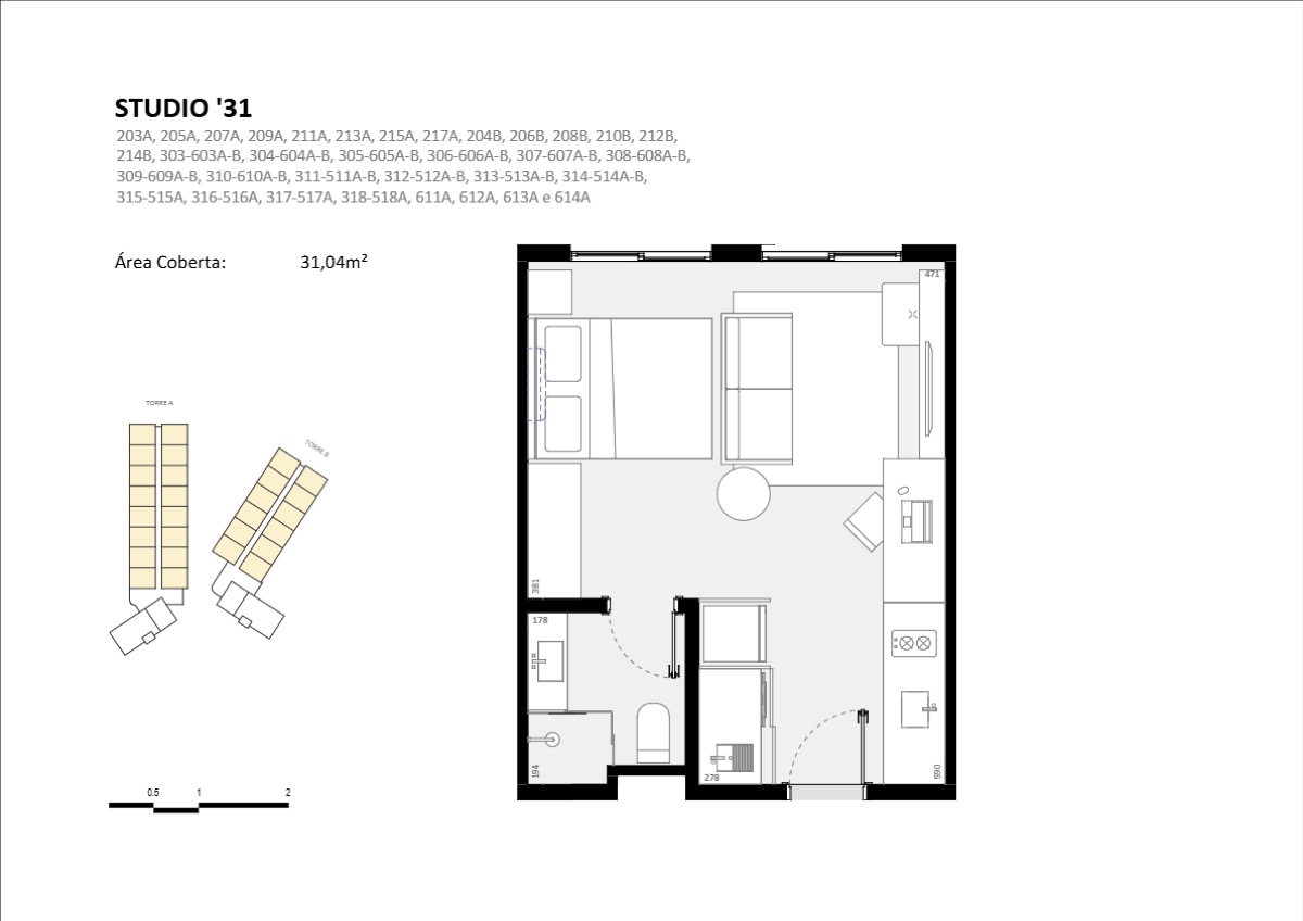 Planta Studio 31m² - Next Trindade
